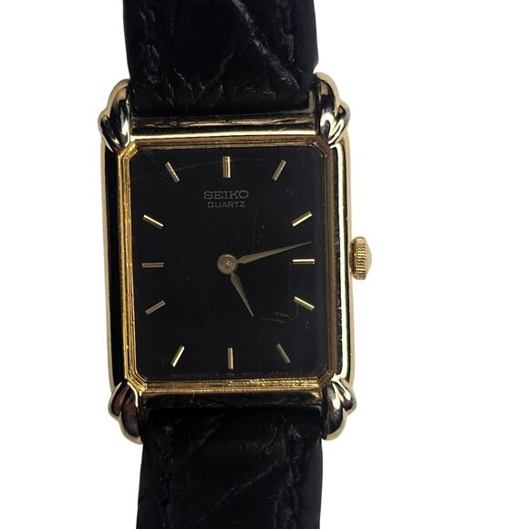 Vintage SEIKO Tank 18mm WristWATCH Timepiece 4N00 - 5101 Y2k Gold Tone Black - Picture 2 of 9
